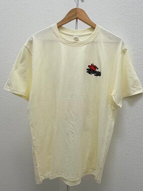 Cream Short-Sleeve Tee with Small Red Graphic